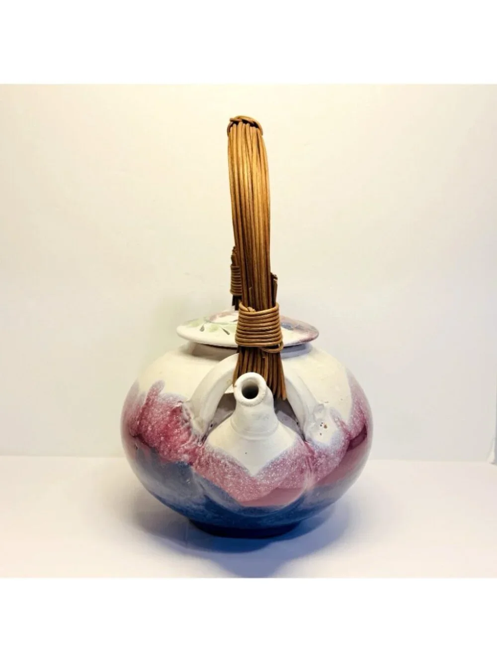 Jeff Chang Hawaii Art Pottery Large Lidded Teapot 2000 Floral Painted Glazed